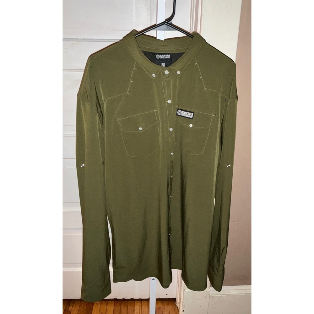 Black Rifle Coffee Company Mens 2X Olive Green Western Snap Long Sleeve Shirt